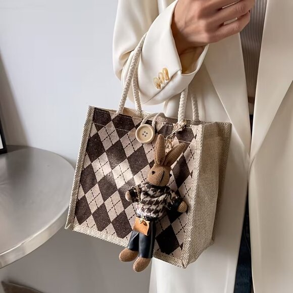 ❤️Adorable Cute Linen Small Tote Bag w/ Bunny Charm 🎁 - Picture 2 of 6
